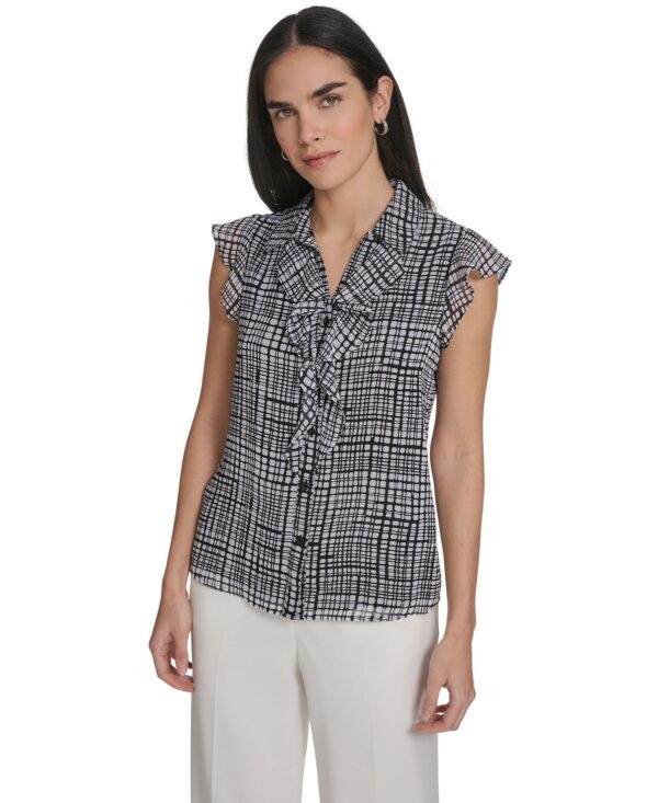 Petite Collared Neck Short-Sleeve Top