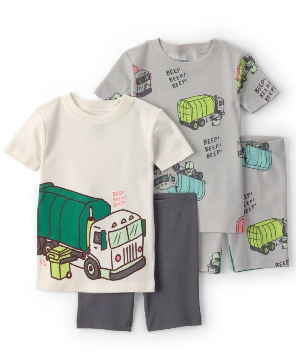 Boys' Toddler 2T-5T Short-Sleeve T-Shirt and Snug-Fit Shorts, 4-Piece Pajama Set
