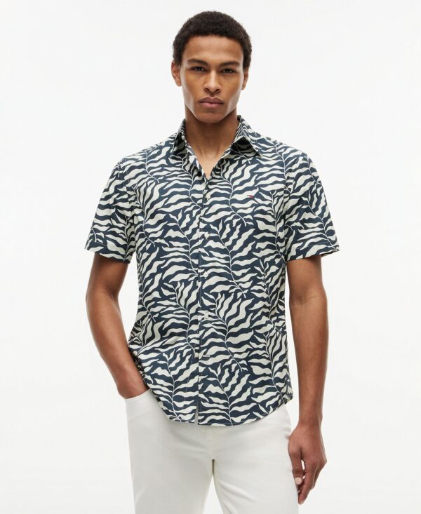 Men's Regular-Fit Cotton Palm Print Short-Sleeve Shirt