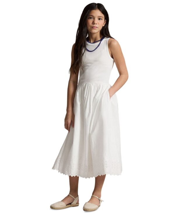 Girls' 7-16 Eyelet-Skirt Ribbed Cotton Maxi Dress