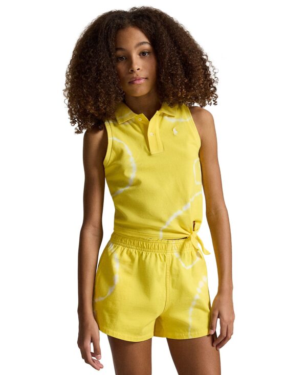 Girls' 7-16 Tie-Dye Stretch Mesh Boxy Polo Shirt