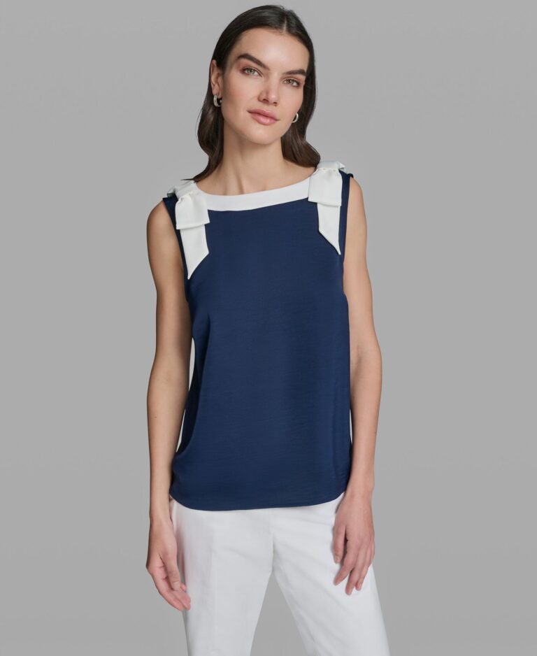 Women's Sleeveless Boat Neck Bow Strap Tank Top