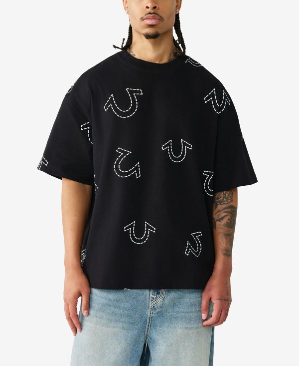 Men's Short-Sleeve Horseshoe Print Oversized T-Shirt