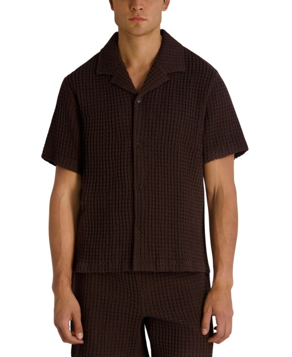 Men's Camp Collared Textured Short-Sleeve Woven Shirt