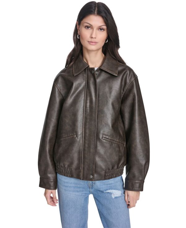 Women's Faux Leather Relaxed-Fit Bomber Jacket