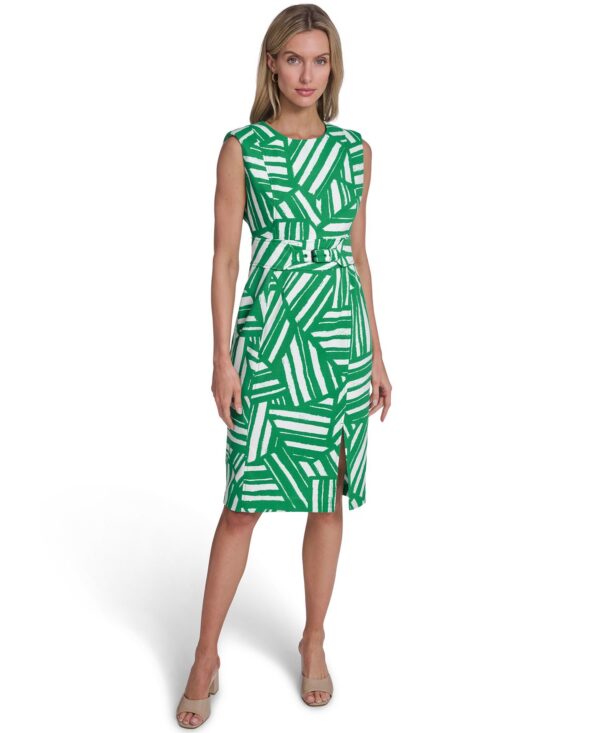 Women's Printed Crew Neck Sheath Dress