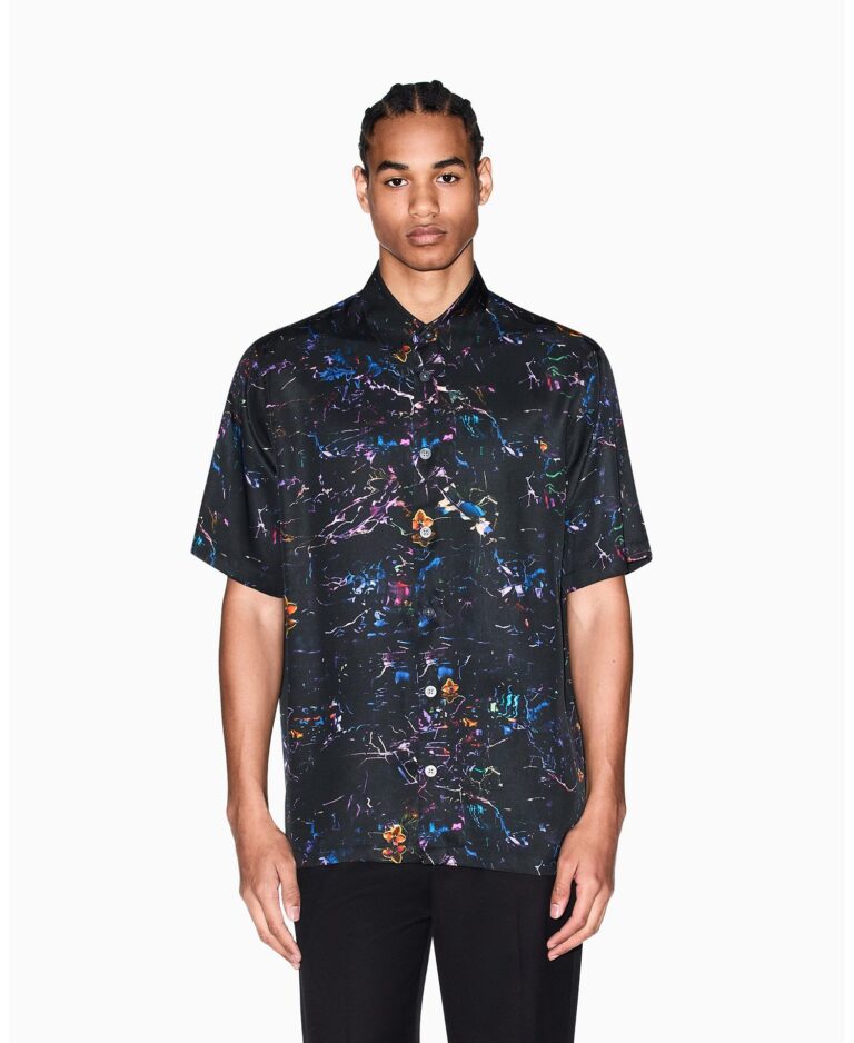 Men's Short Sleeve Silky Printed Button Up Shirt