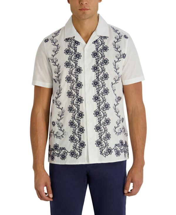 Men's Regular Fit Short-Sleeve Floral Embroidered Shirt