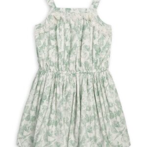 Girls' 7-16 Floral-Print Lace-Trim Sleeveless Dress