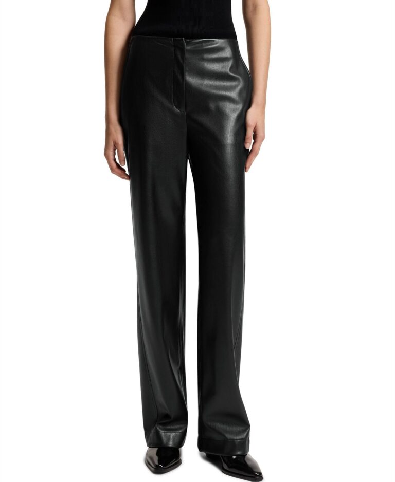 BOSS by Women's Faux Leather Straight-Leg Pants