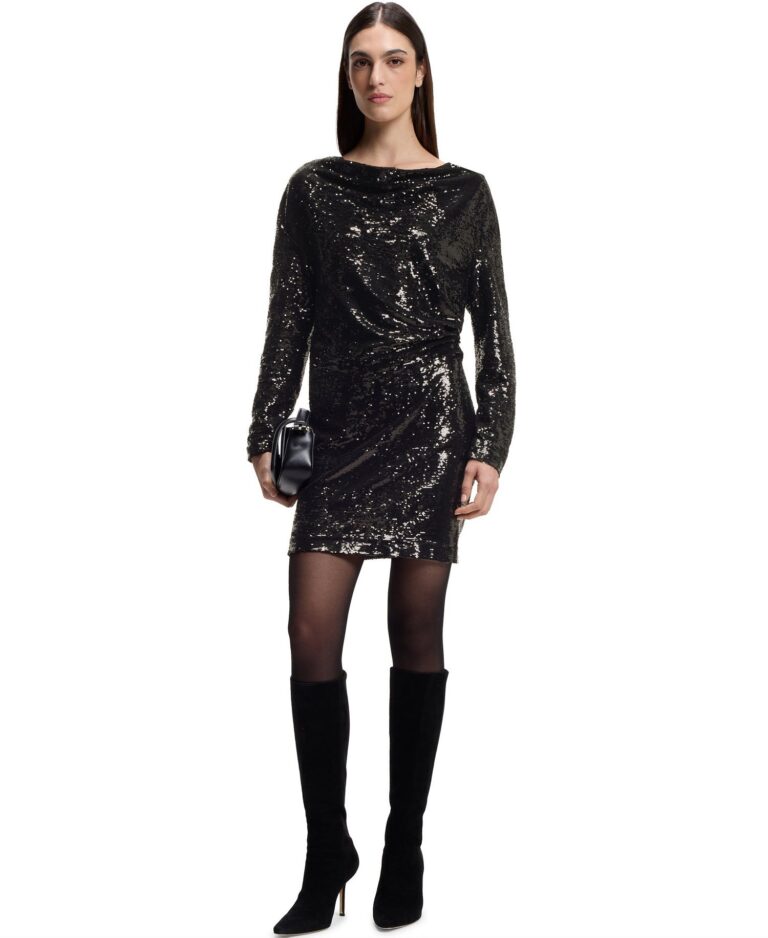 BOSS by Women's Draped-Neckline Sequin Dress