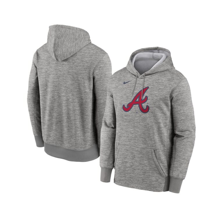 Men's Heather Gray Atlanta Braves Primary Logo Therma Hoodie