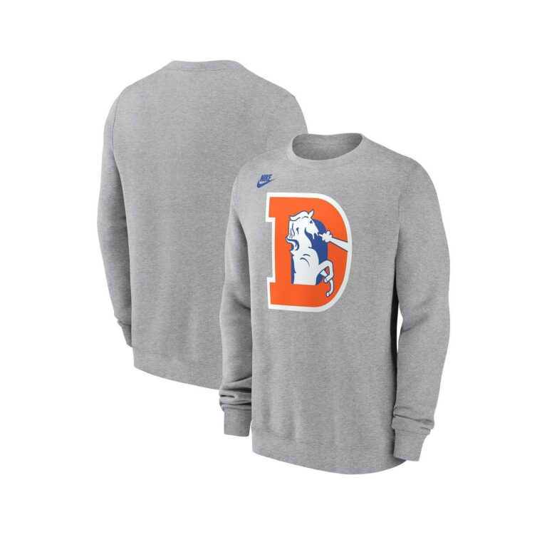 Men's Heather Gray Denver Broncos D Horse Logo Club Sweatshirt