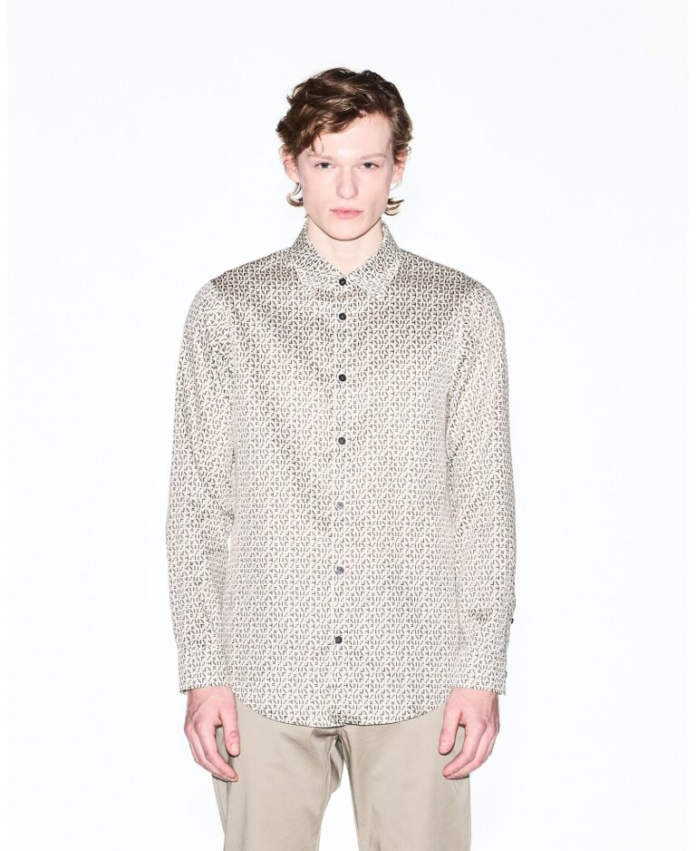 Men's Long Sleeve Cotton Satin Allover logo Print Shirt