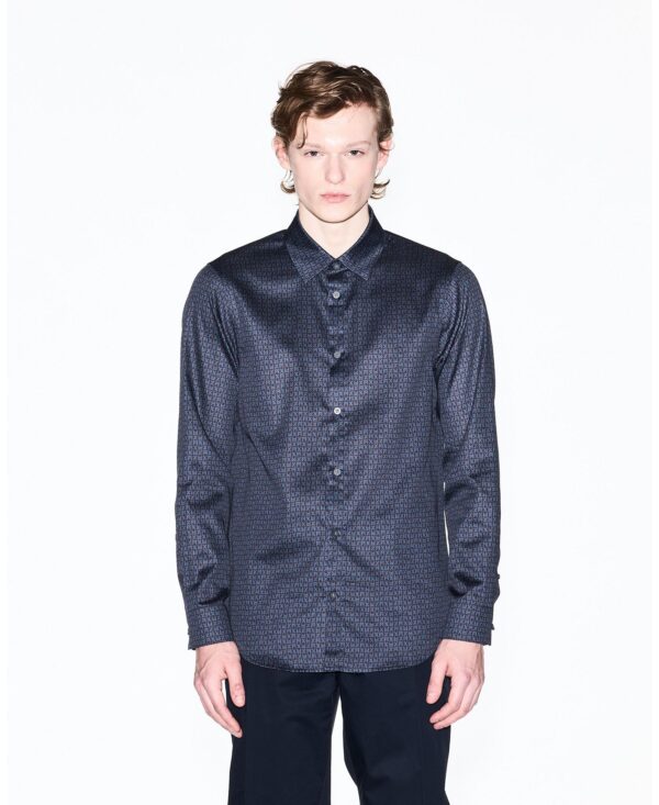 Men's Long Sleeve Cotton Satin Allover logo Print Shirt