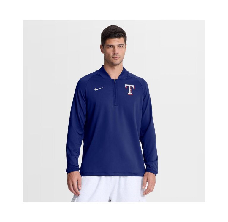 Men's Royal Texas Rangers Authentic Collection Dri-FIT Raglan Half-Zip Pullover Hoodie