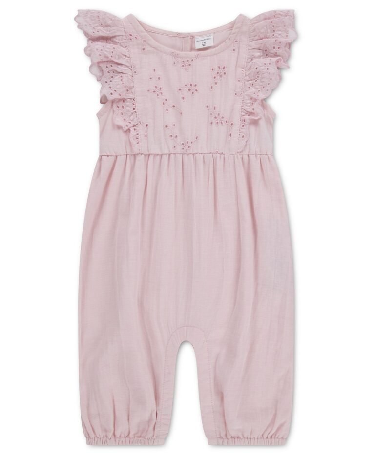 Baby Girls' Flutter Sleeve Eyelet Jumpsuit