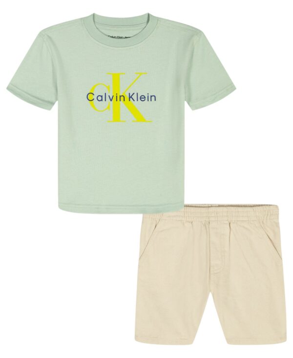 Toddler and Little Boys' 2T-7 Relaxed Monogram T-Shirt and Natural Denim Shorts, 2-Piece Set