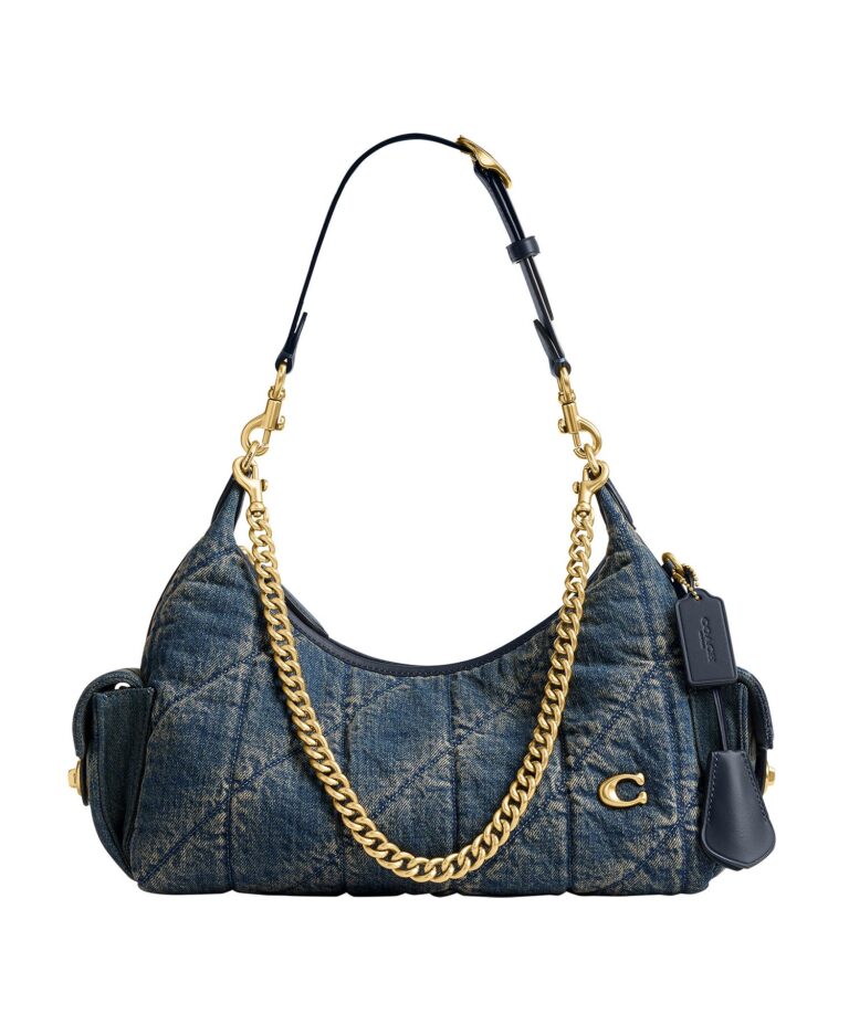 Pocket Juliet Medium Quilted Cotton Denim Shoulder Handbag 30