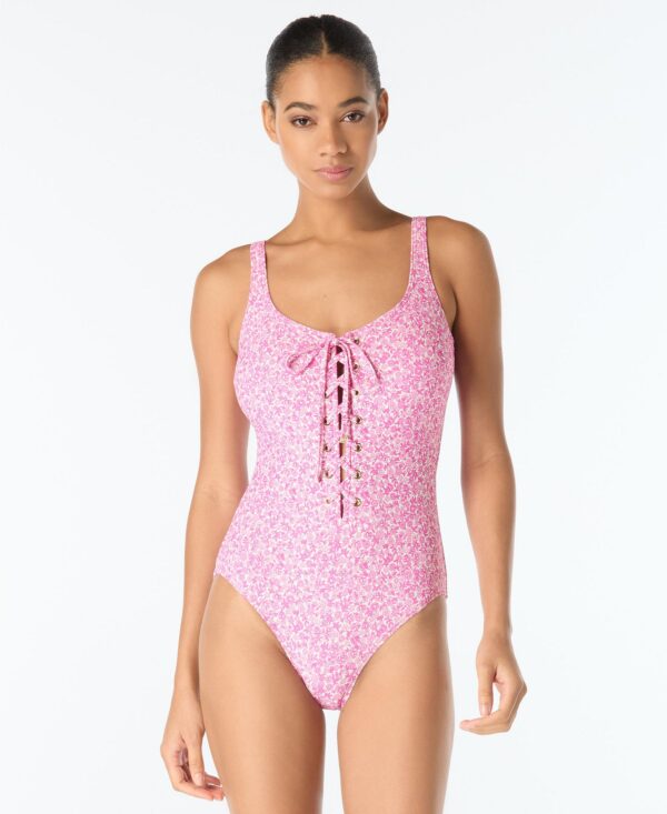 Michael Kors Women's Lace Front Printed One-Piece Swimsuit