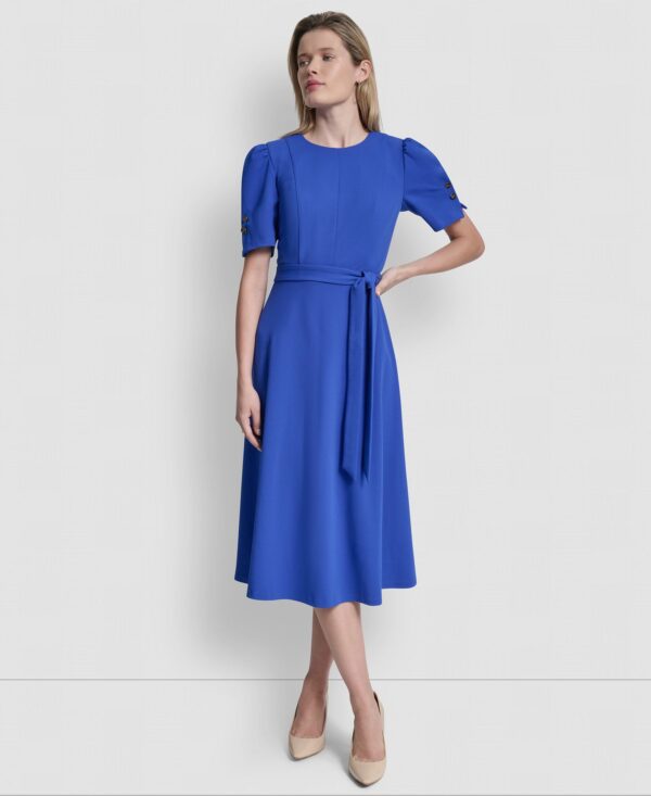 Petite Short-Sleeve Jewel Neck Flared Maxi Dress
