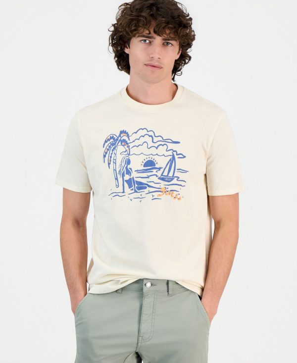 Men's Cotton Sunset Sail Graphic Crewneck T-Shirt