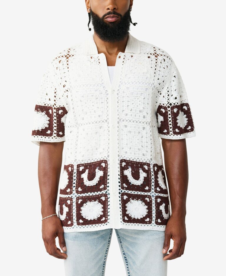Men's Short-Sleeve Logo Crochet Knit Shirt