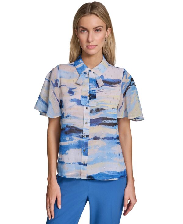 Women's Tie-Neck Button-Front Blouse