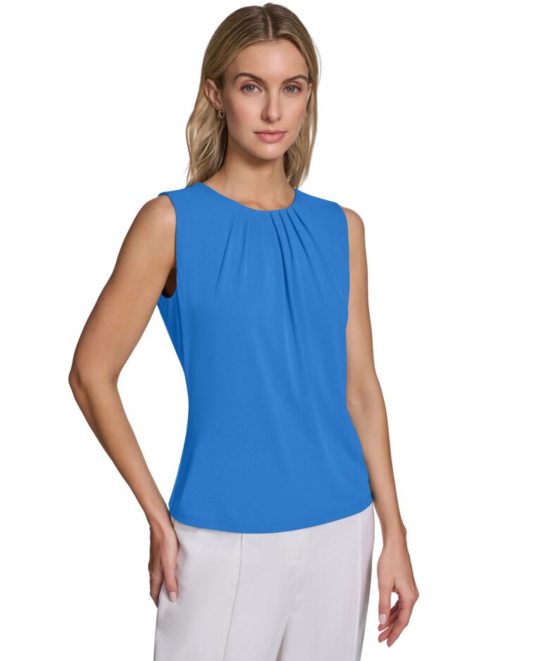 Women's Pleated Crew Neck Cami Top