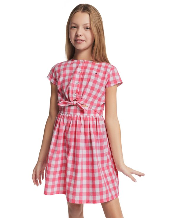 Girls' 7-16 Gingham Round Neck Dress
