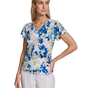 Petite V-Neck Ruffle-Sleeve Top