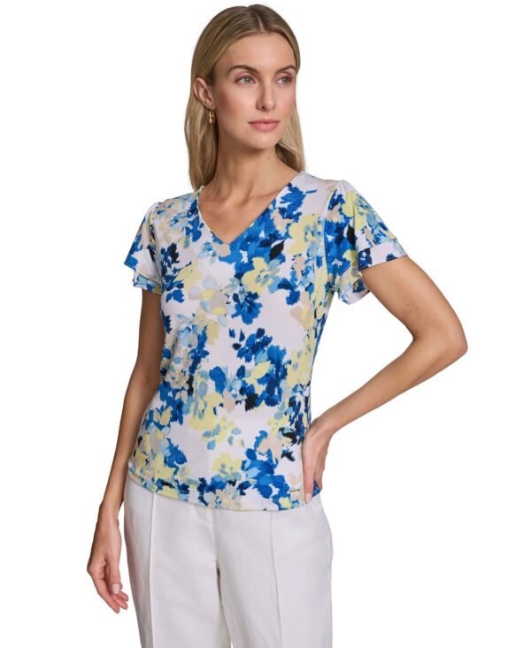 Petite V-Neck Ruffle-Sleeve Top
