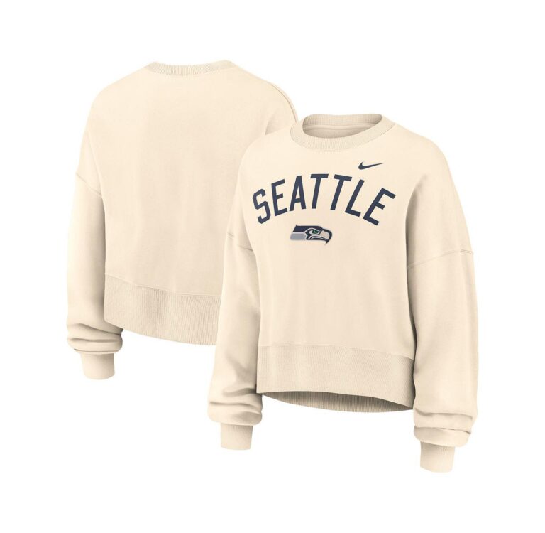 Women's Natural Seattle Seahawks Oversized High Hip Legacy Arch Phoenix Fleece Sweatshirt