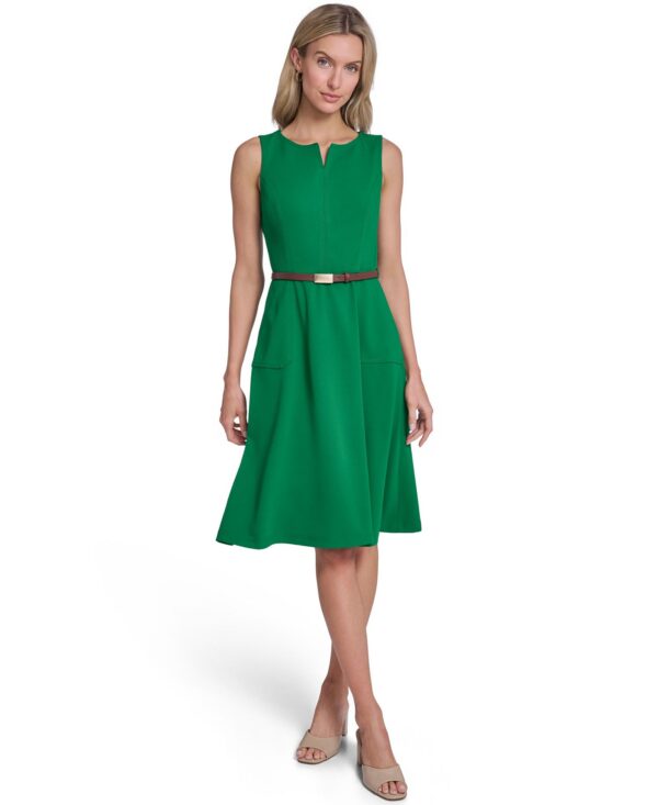 Petite V-Neck Sleeveless Belted Dress