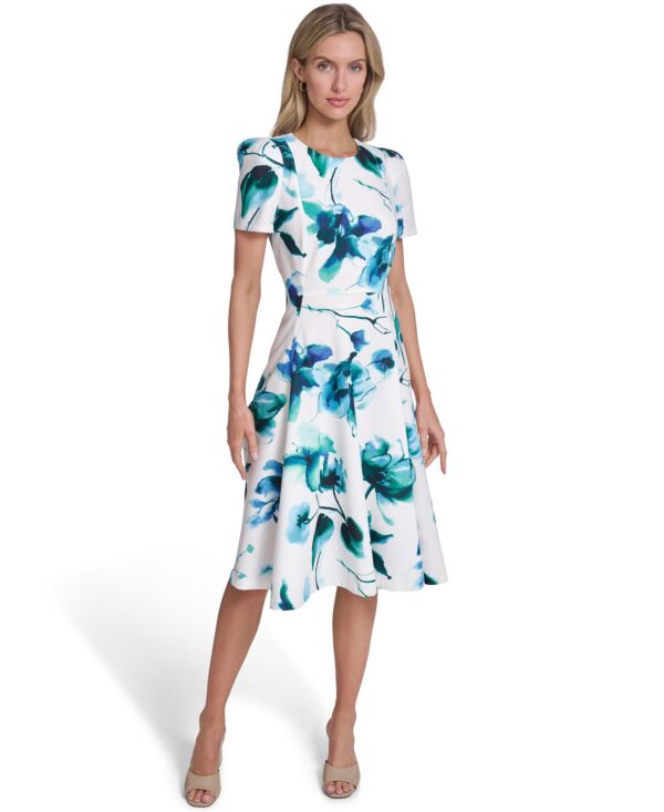 Petite Hopsack Short-Sleeve Jewel Neck Dress