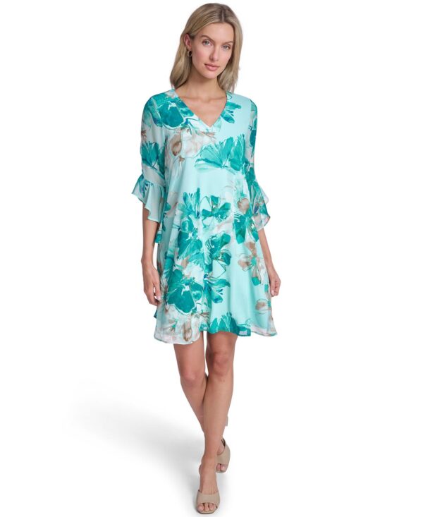 Petite Bell-Sleeve V-Neck Trapeze Dress