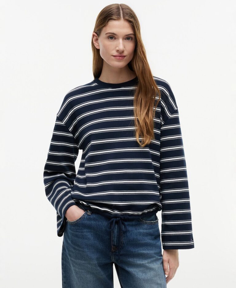 Women's Multi-Stripe Drawstring-Detail Crewneck T-Shirt