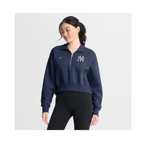 Women's Navy New York Yankees Primetime Phoenix Fleece Half-Zip Sweatshirt