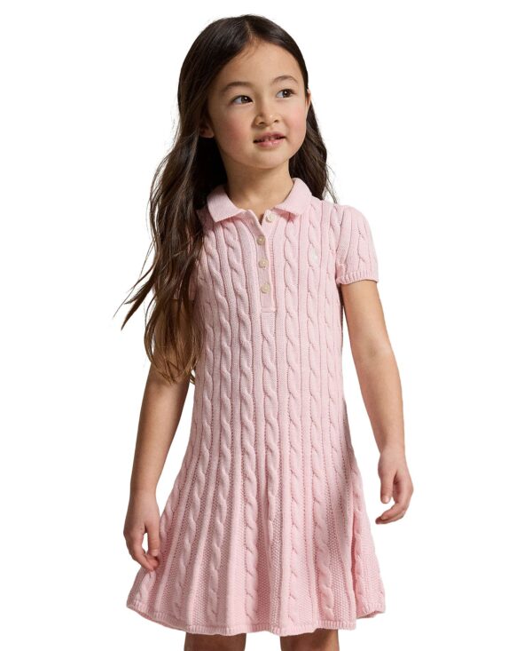 Girls' 2T-6X Cable-Knit Cotton Polo Sweater Dress