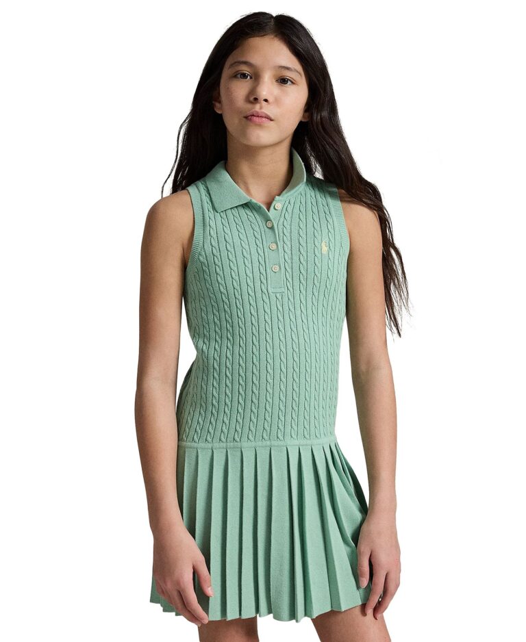 Girls' 7-16 Mini-Cable Polo Collar Dress