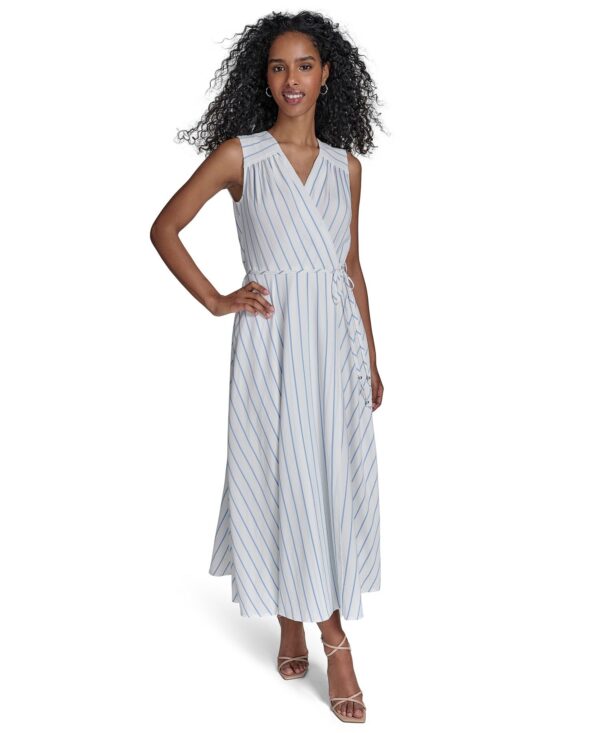 Women's Striped V-Neck Midi Dress