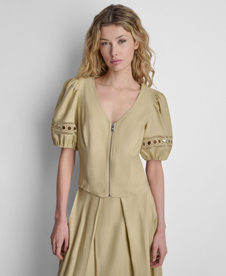 Women's Puff-Sleeve Zip-Up Blouse