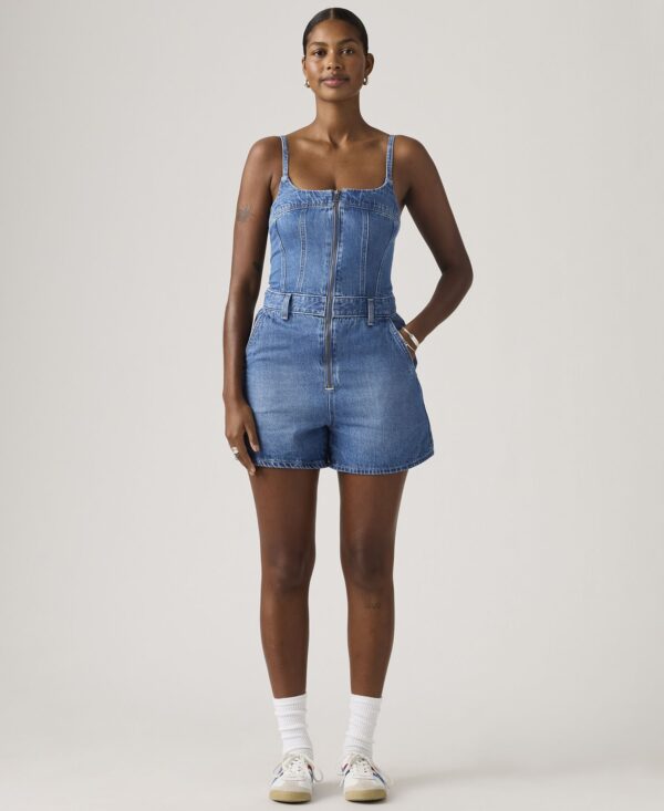Women's Jadine Square Neck Front-Zip Cotton Romper