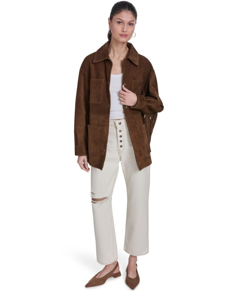 Women's Real Suede 4-Pocket Chore Coat
