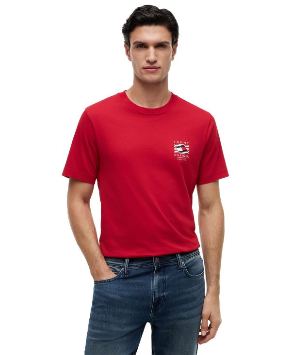 Men's Red, White, and Blue Box Flag Regular-Fit Tee