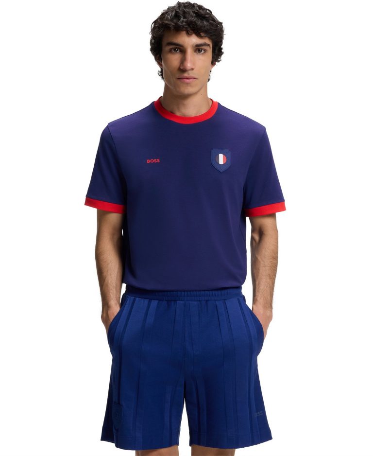 Men's Stretch-Cotton France Country Flag Logo T-Shirt