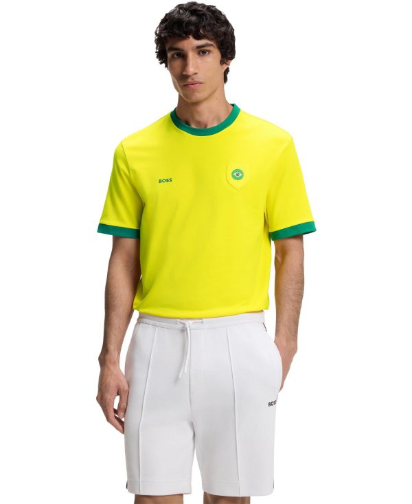 Men's Stretch-Cotton Brazil Country Flag Logo T-Shirt