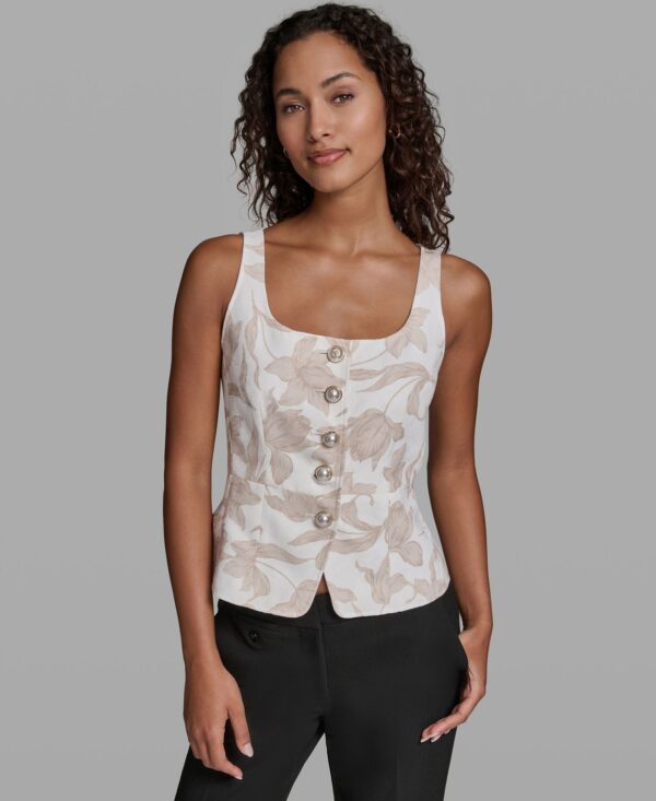 Women's Scoop Neck Woven Floral Vest