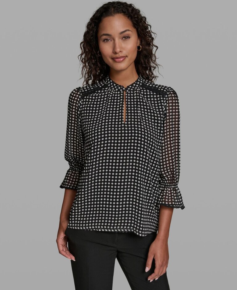 Women's Front Keyhole Polka Dot Woven Blouse