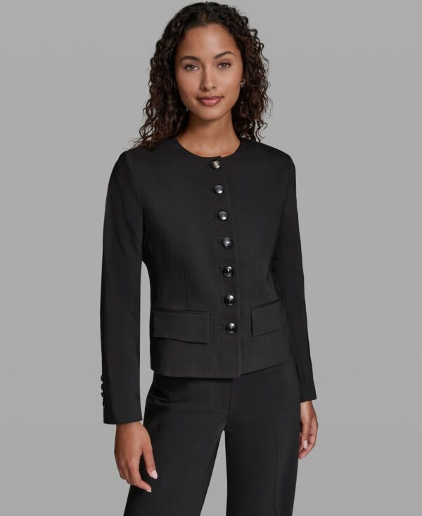 Women's Cotton-Blend Round Neck Cropped Jacket
